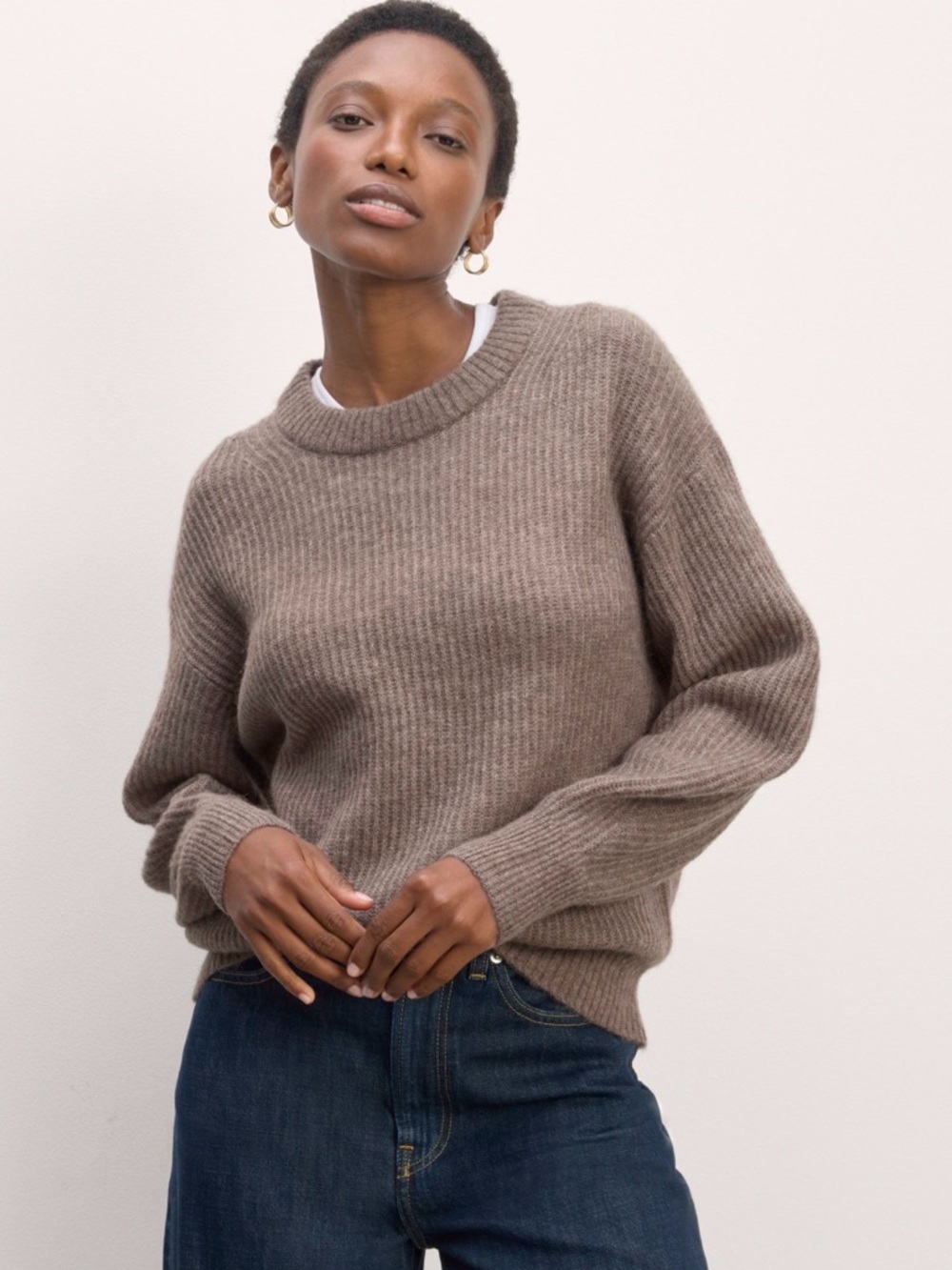 Everlane Ribbed Crewneck Sweater In Taupe Brown